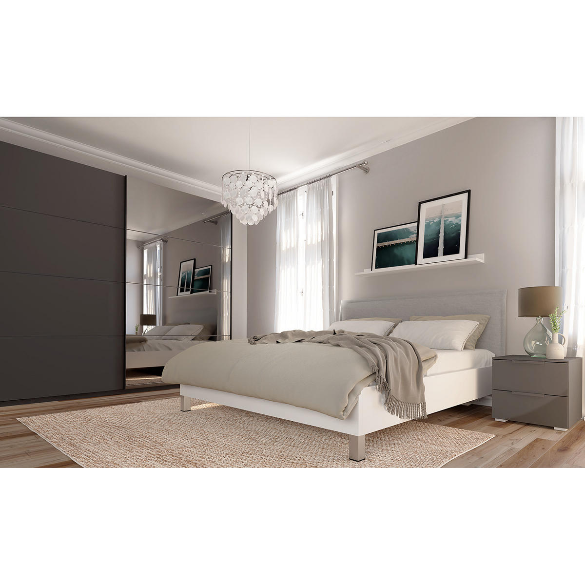 SCHWEBETÜRENSCHRANK - Graphitfarben, Glas/Holzwerkstoff (270/236/68cm) - home24