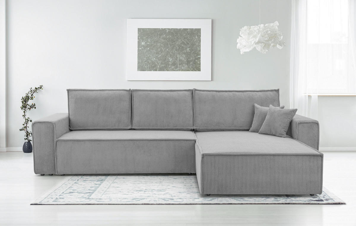 ECKSOFA L Form Cedria Hellgrau 287/145/85 cm mit Schlaffunktion - Hellgrau/Schwarz, Kunststoff/Textil (287/145cm) - AX Living