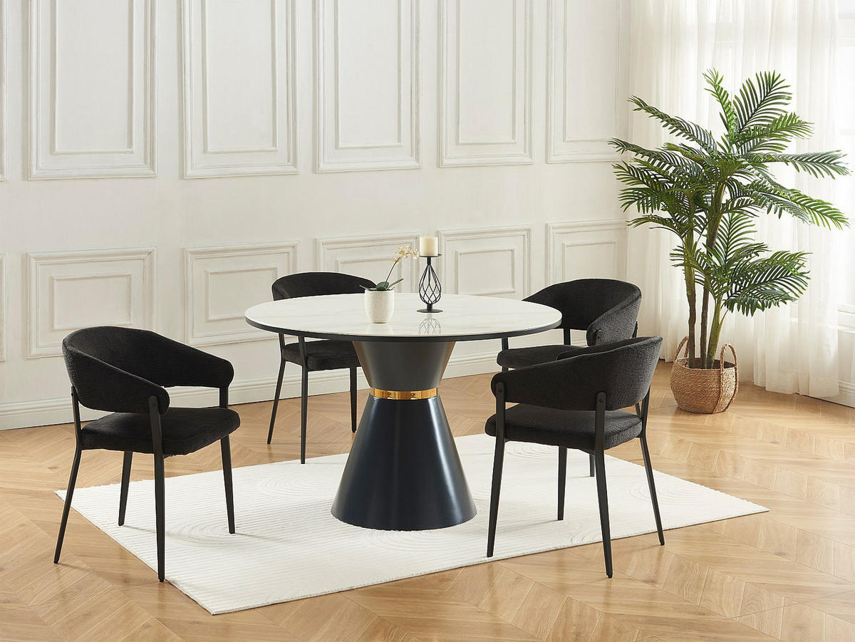 STUHL mit Armlehnen 6er-Set - Stoff & Metall - Schwarz - AVRELA - Schwarz, Textil (55/77/56cm) - Vente-Unique