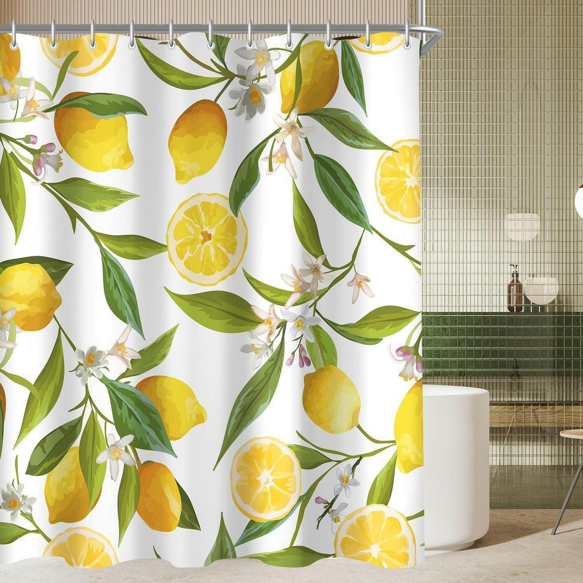DUSCHVORHANG Zitrone Blatt 200 x 200 cm - Multicolor, Textil (200/200cm)
