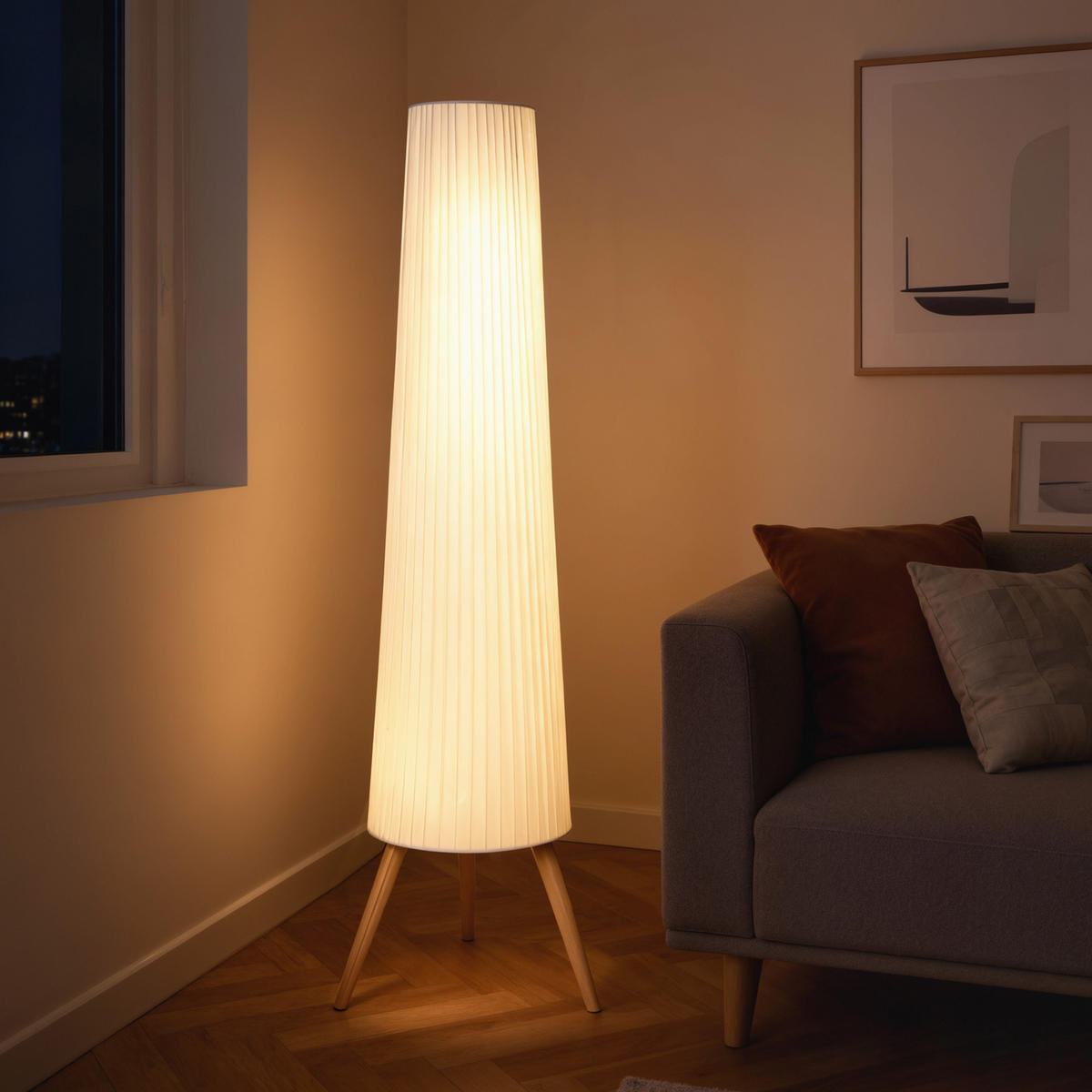 STEHLAMPE Led Dimmbar Fußschalter - Weiß, Holz (46/46/153cm) - HOMCOM