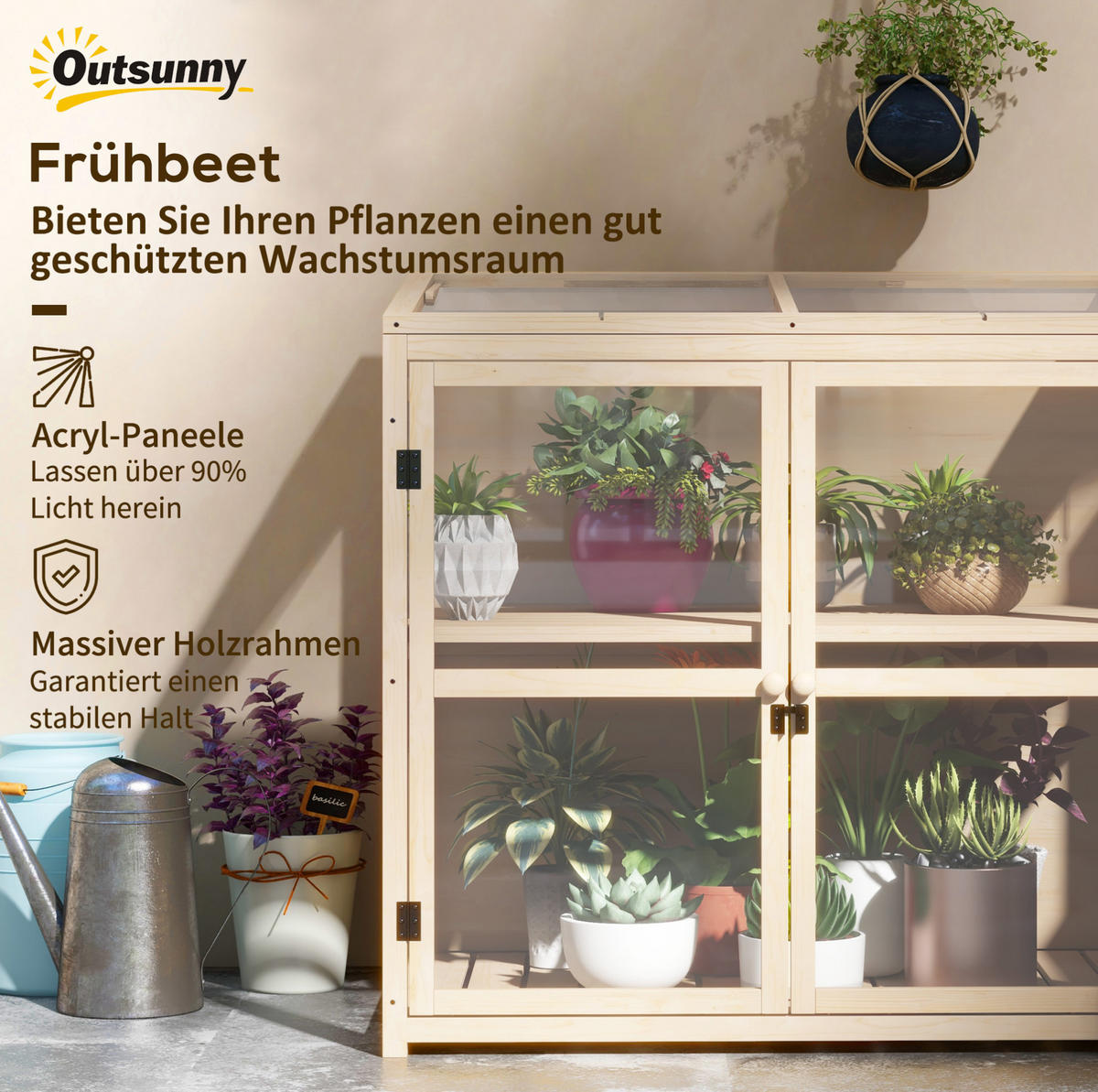 GEWÄCHSHAUS 103/95/61 cm Naturholz aus Holz mit verstellbarem Dach - Naturfarben, Holz (61/103/103cm) - OKMYHOME