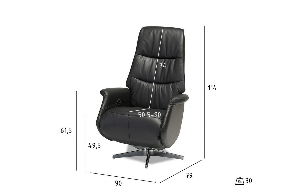 SESSEL schwarz - Schwarz, Leder/Metall (90/114/79cm) - ebuy24