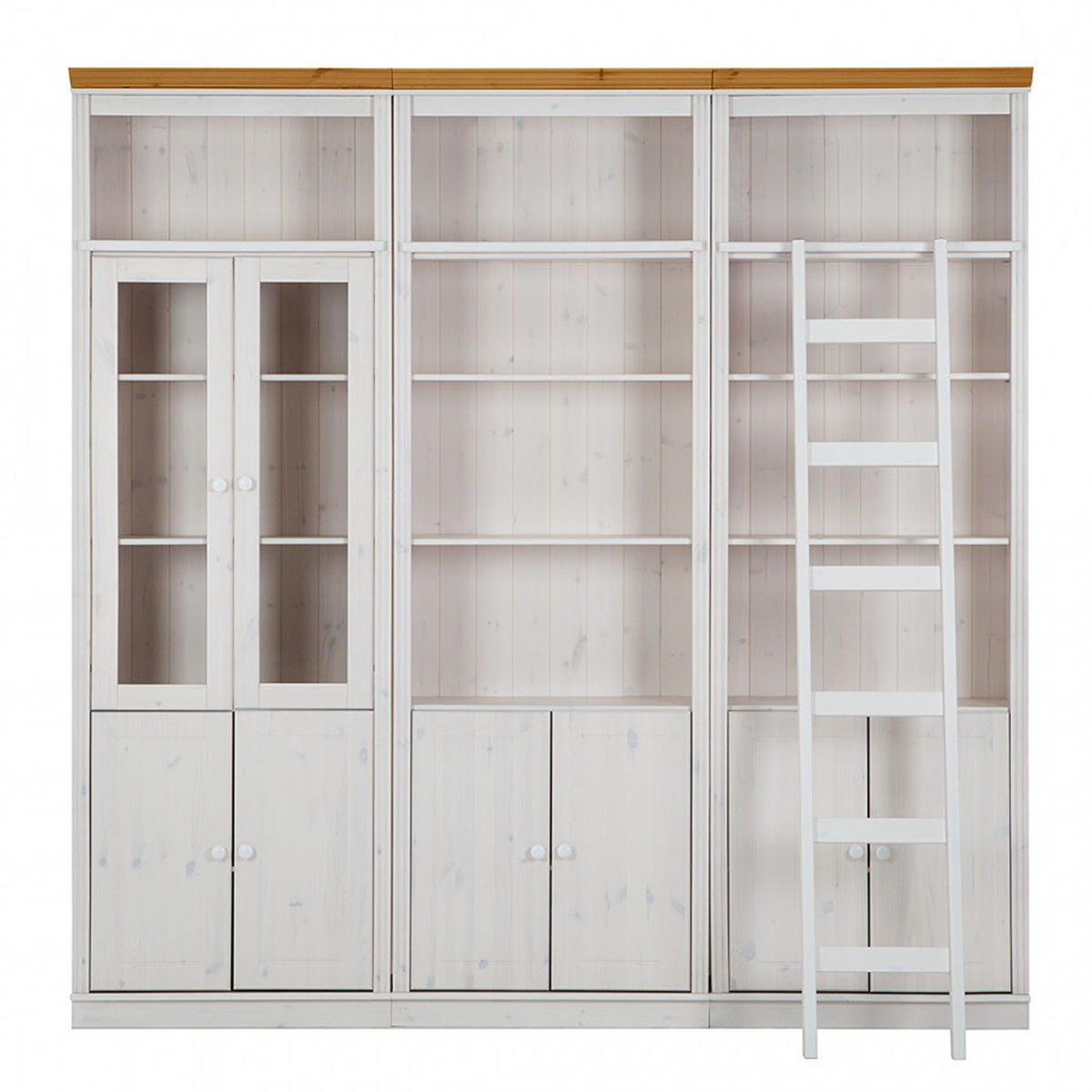 BÜCHERWAND - Kiefer massiv, Typ F - Weiß/Kieferfarben, Holz (222/223/37cm) - home24