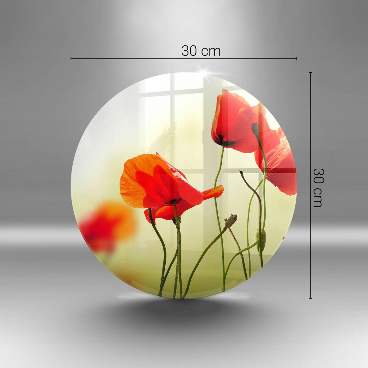 GLASPLATTE Ø 30 cm Rote Blumen - Hellgelb, Glas (30/30cm) - Wallfluent