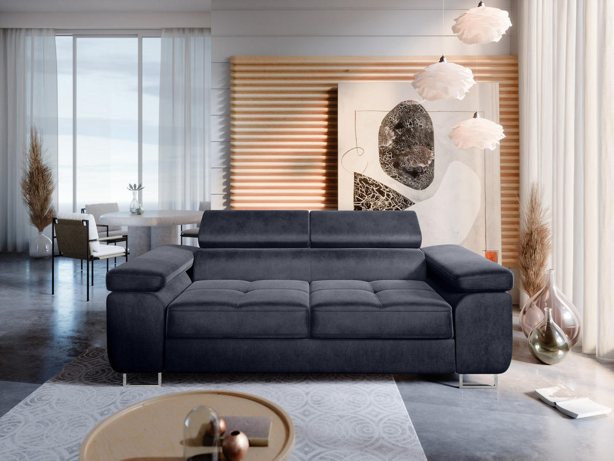 2-SITZER-SOFA WILD mit Verstellbare Kopfstützen Velours Dunkelgrau - Chromfarben/Dunkelgrau, Holz/Textil (209/89/102cm) - Muffo