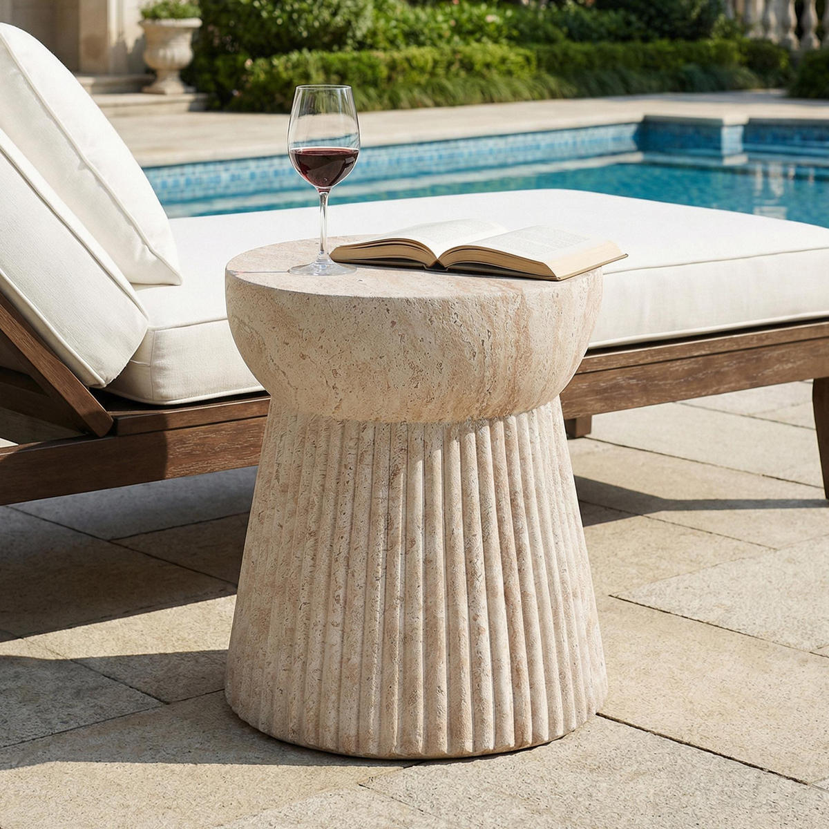 BEISTELLTISCH in Travertinoptik mit modernem Stil - Beige, Naturmaterialien (38/38/43cm) - KOMHTOM