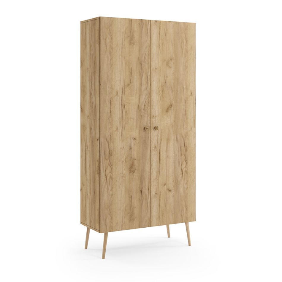 KLEIDERSCHRANK Ikon, Eiche Kraft, mit 5 Regalen - Eiche Artisan, Holzwerkstoff (87/212/41cm) - Bettso
