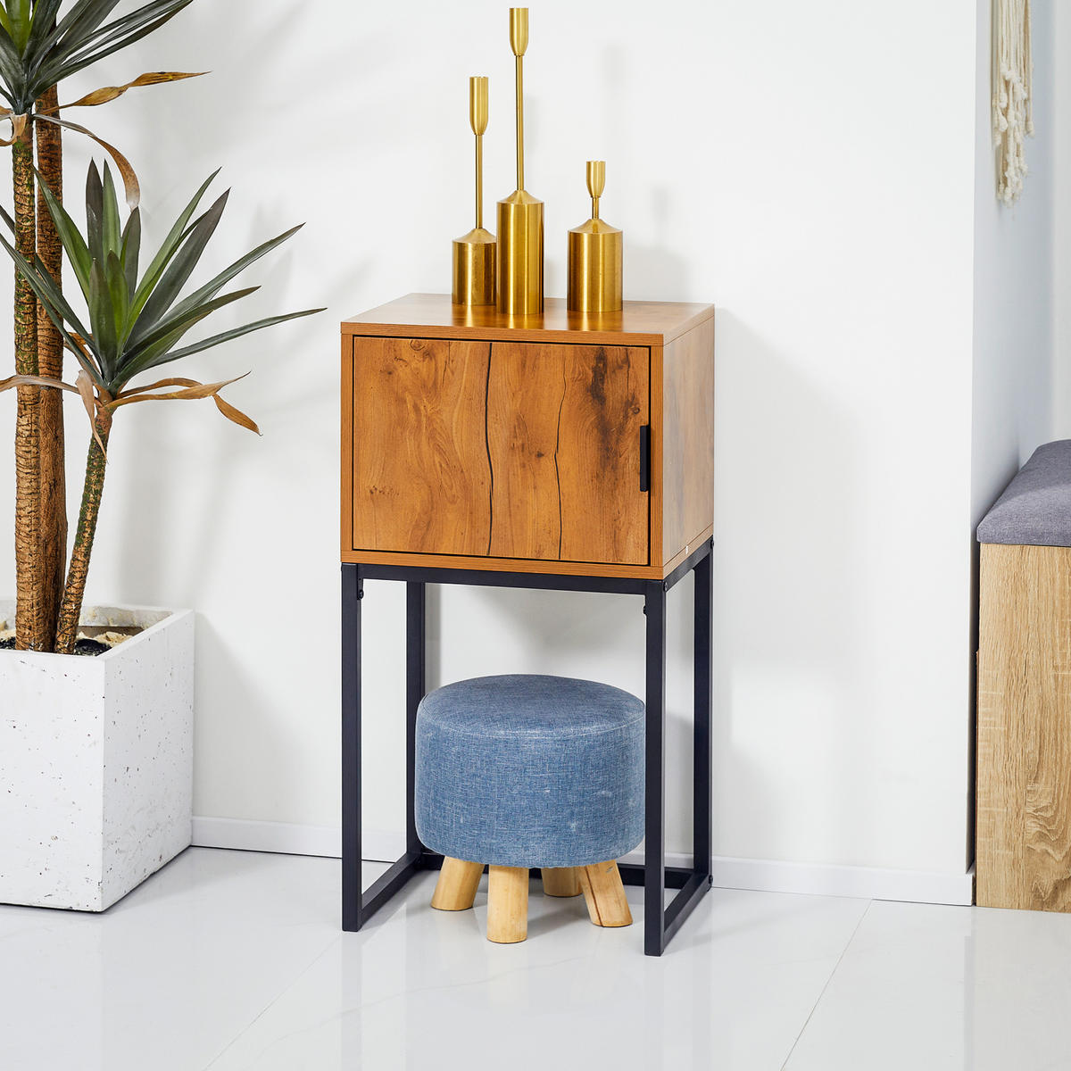 KONSOLENTISCH, Flurtisch mit Schrank, Sofatisch im Industriedesign für Eingang - Naturfarben, Kunststoff/Metall (40/30/76cm) - HOMCOM
