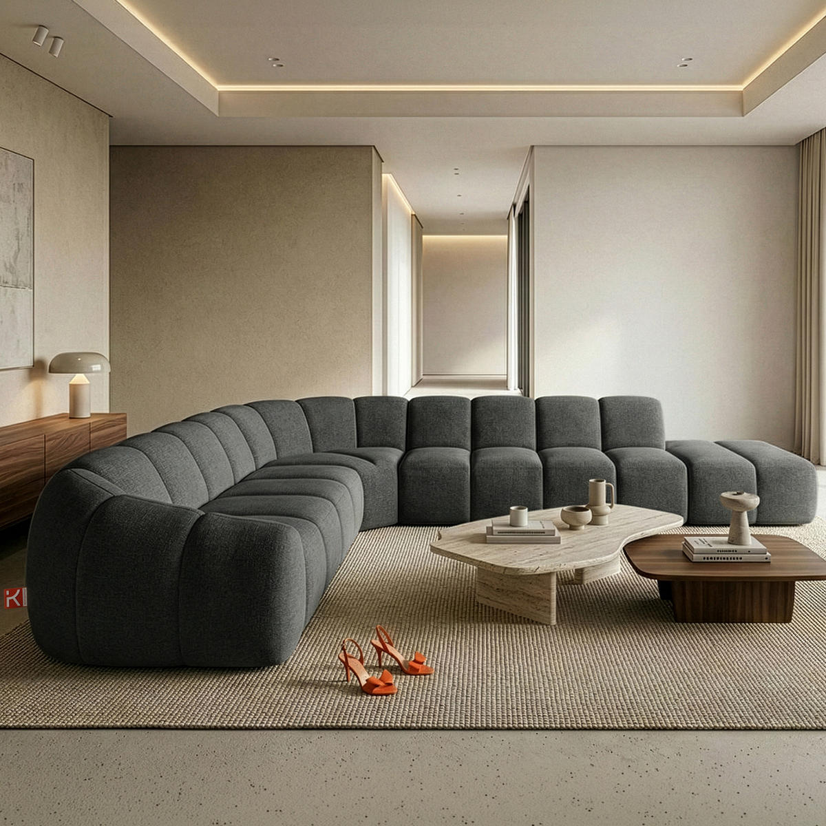 ECKSOFA RECHTS FLAVA, Graphitfarben - Graphitfarben, Holz/Holzwerkstoff (310/354cm) - KONSIMO®