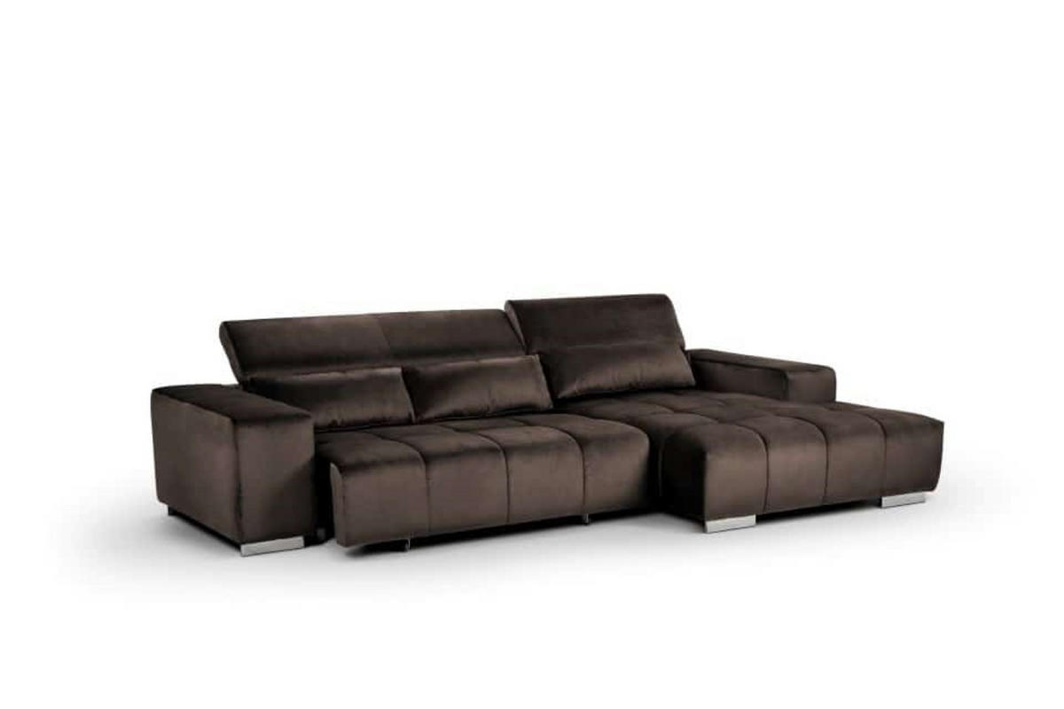 ECKSOFA mit elektrischem Sitzvorschub und verstellbaren Kopflehnen - Chromfarben/Braun, Textil (186/307cm) - Cotta
