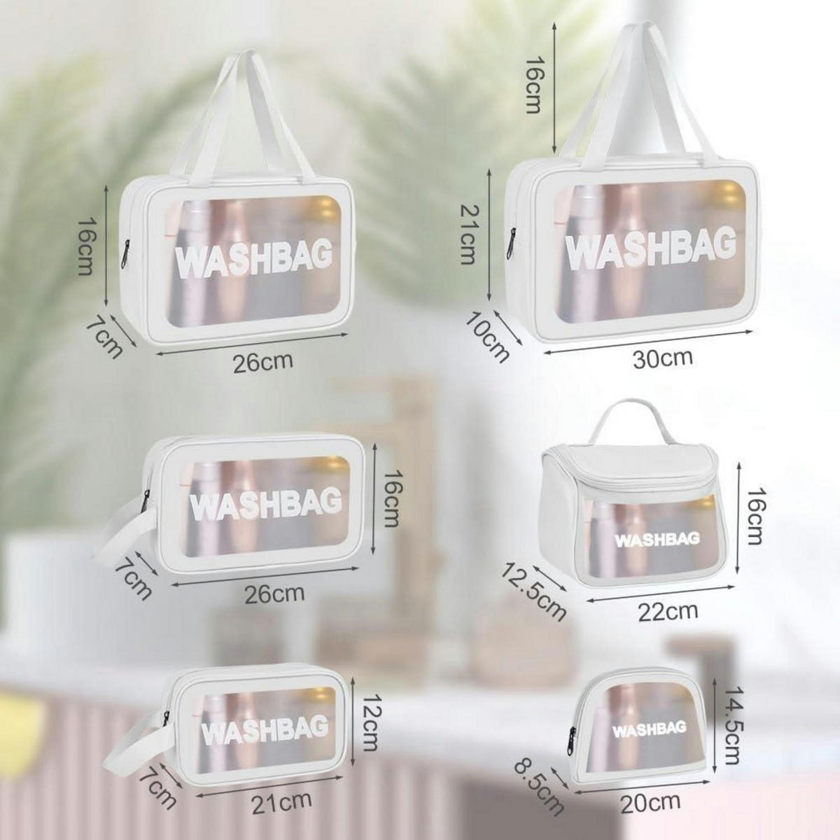 KULTURBEUTEL Set 6-teilig transparent weiß - Weiß, Kunststoff (22.5/5.8/32.5cm)