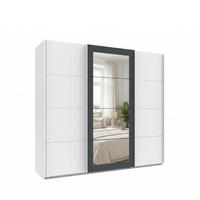 SCHWEBETÜRENSCHRANK 3-türig B225/H208/64 cm Kleiderschrank in Weiß, Spiegel umrahmt in Grafit, Griffe Weiß / 22626 - Weiß, Holzwerkstoff/Metall (225/208/64cm) - luma-home