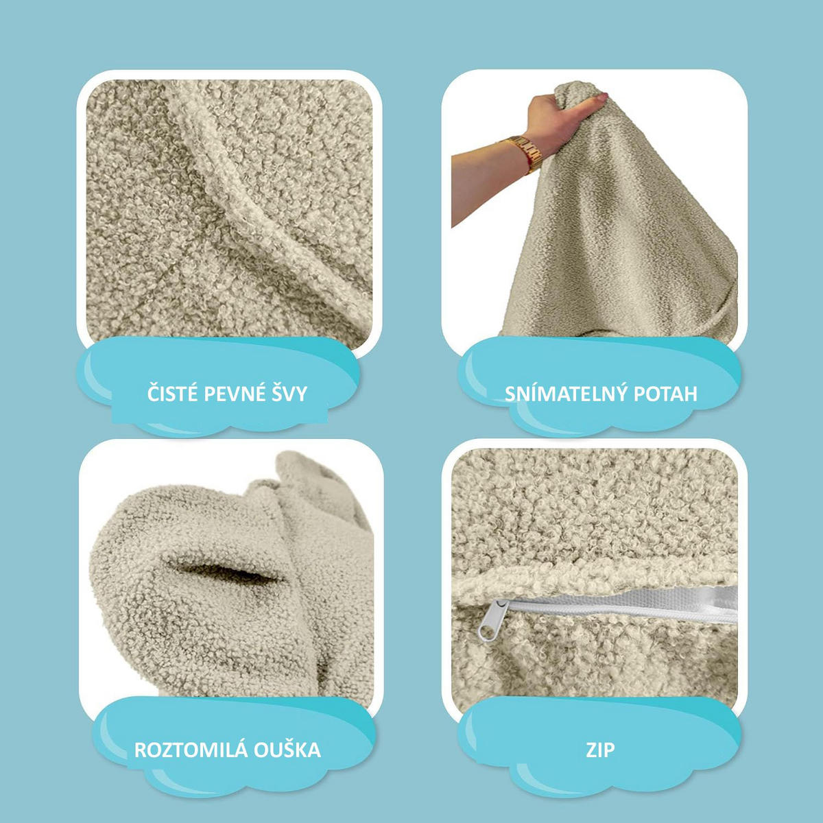 SITZSACK FÜR KINDER Maus 75/75/55 cm, weicher Bouclé 315 g/m², abnehmbarer Bezug, Toasted Almond - Beige, Textil (75/55/75cm) - Dreamroots