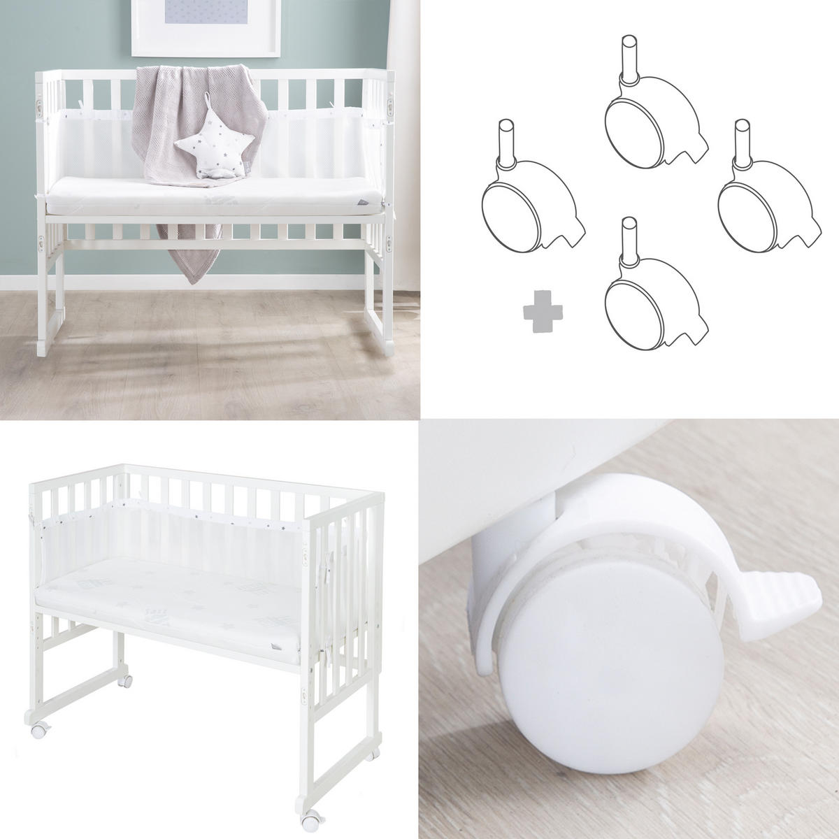 BEISTELLBETT Sternenzauber grau 3in1 Set 90 x 45 cm - Creme/Weiß, Holzwerkstoff (45/90cm) - Roba