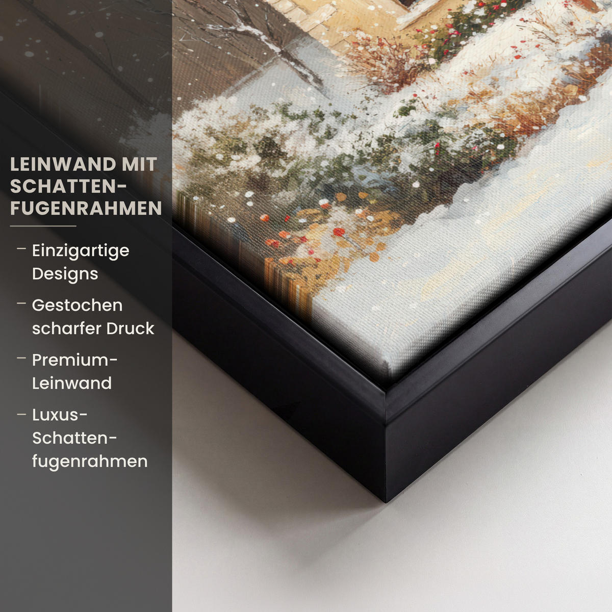 LEINWAND Bilder mit Rahmen - Weihnachten - Zuhause - Winter - Schnee - 40x30 - Creme, Textil (40/30cm) - MuchoWow