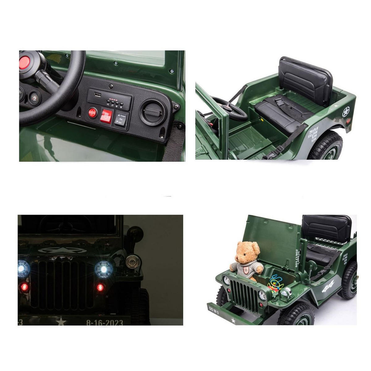 KINDER ELEKTROAUTO Offroad Militär grün Allradantrieb, EVA-Reifen, Kunstledersitz, 12V 7Ah Akku, Fernbedienung - Grün, Kunststoff (110/59/60cm) - Es-Toys
