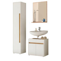 BADMÖBEL-SET 3-teilig weiß, Wotan Eiche, Badkombination 114 cm - Silberfarben/Eiche Wotan, Glas/Holz (116/200/34cm) - Furn.Design