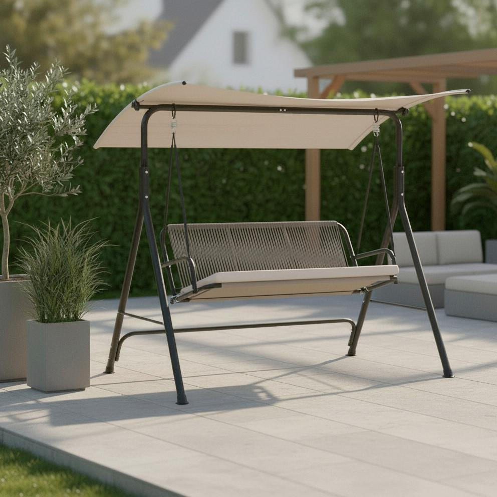 HOLLYWOODSCHAUKEL Savanna Hellgrau Outdoorstoff/Metall - Hellgrau, Metall (1/162/120cm)
