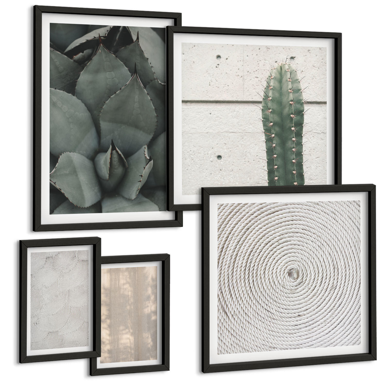 BILDER SET 5er Set - 50x50 cm & 20x30 cm & 40x60 cm Schwarzer Rahmen - Sommerliche Texturen aus den Tropen - Schwarz, Kunststoff (40/60cm) - TULUP