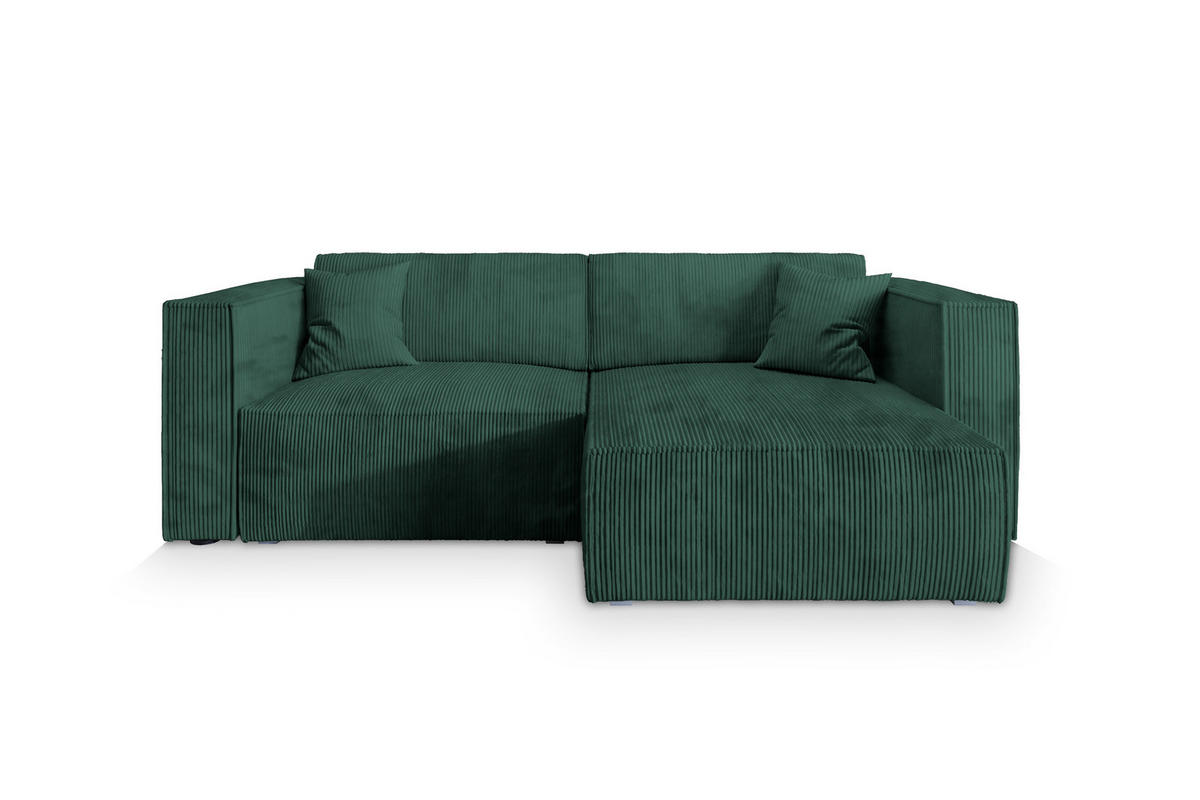 ECKSOFA NERIO P Grün Kordstoff mit Schlaffunktion - Grün, Holz (245/148cm) - MASSENO