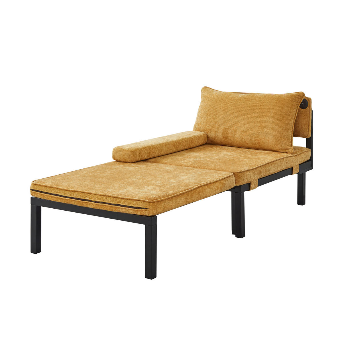 SCHLAFSESSEL ausziehbar mit USB Type-C Samt Gelb - Gelb, Holz (82/79/176cm) - Meubliv