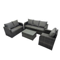 GARTENSET Polyrattan Dunkelgrau 6-Sitzer - Dunkelgrau/Grau, Glas/Kunststoff - Fimous