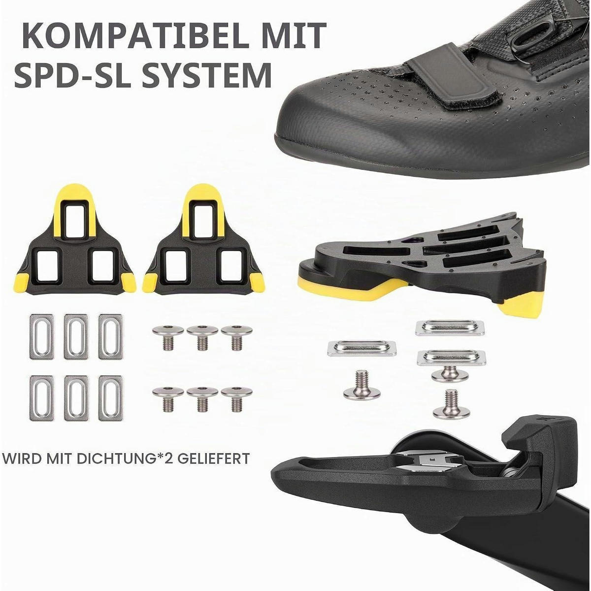 KLICKPEDALE für Rennrad Set mit verstellbarer Spannung und breiter Plattform - Schwarz, Kunststoff (8.7/1.5/10.3cm)