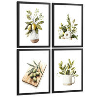 POSTER 4er Set Mediterrane Küchen-Wandbilder Zitronen Knoblauch Oliven Kräuter Aquarell Esszimmer Deko Schwarzer Rahmen A3 - Schwarz, Papier (29.7/1/42cm) - Nacnic