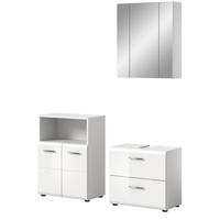 BADMÖBEL-SET weiß Hochglanz 3-teilig 135 cm, Badmöbel mit viel Stauraum - Weiß Hochglanz/Silberfarben, Glas/Holzwerkstoff (135/185/30cm) - Inn.Furn