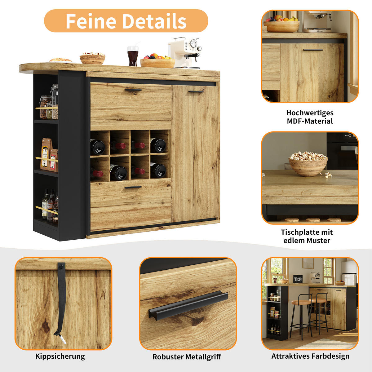 BARTISCH Holzoptik 138-220/39/105 cm - Naturfarben, Holz (39/138/105cm) - PANGIVO