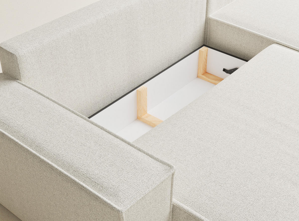 ECKSOFA MIT SCHLAFFUNKTION Maze Creme Webstoff - Creme/Schwarz, Holz/Holzwerkstoff (294/185cm) - Maison de Reve