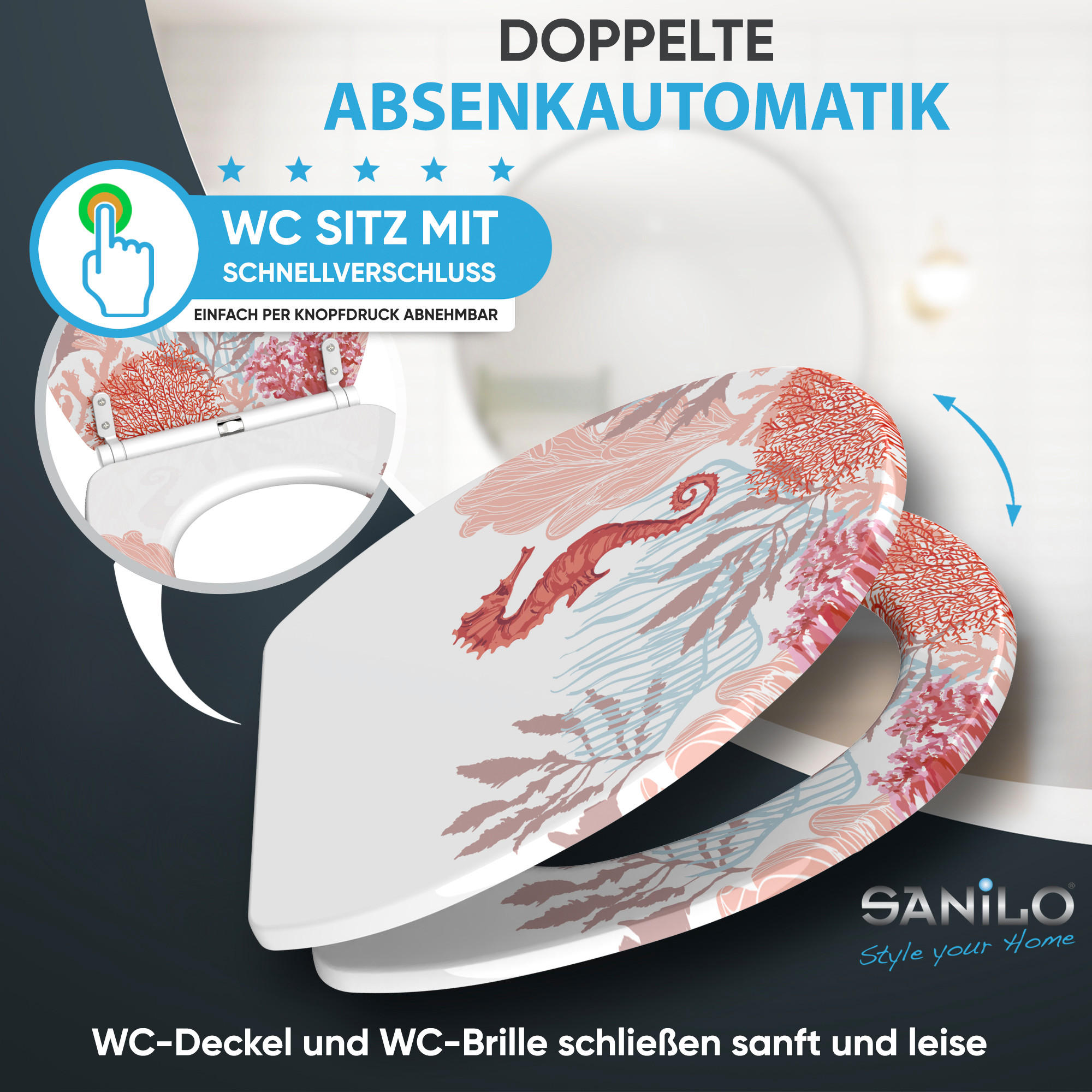 Thumbnail - Sanilo Wc-Sitz, Weiß, Holzwerkstoff, Wasser/Strand/Meer, Tiere, Oval, 37.7x5.5x48 cm, Badezimmer, WC Ausstattung, WC Sit...