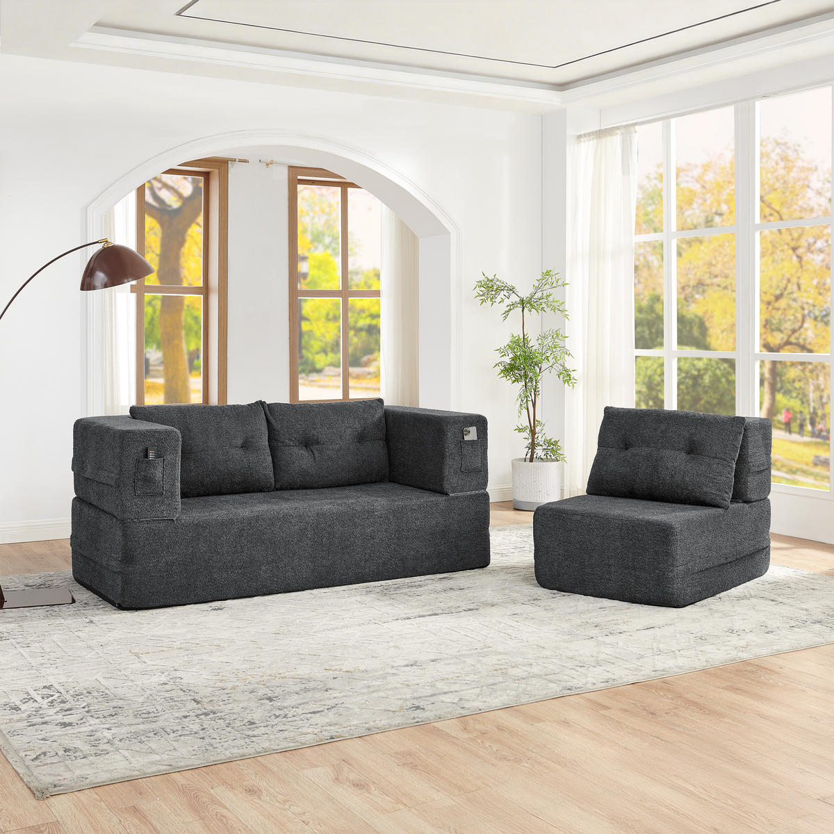 SITZGARNITUR DE-35041 2-in-1 mit Schlaffunktion Dunkelgrau - Dunkelgrau, Textil (194/39/199cm) - ComfortXL