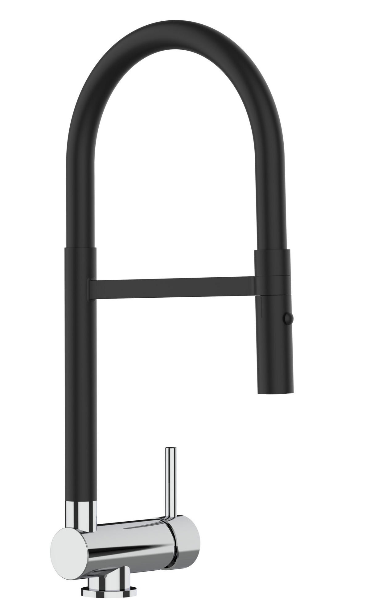 VORFENSTER-KÜCHENARMATUR, Umklappbar 6 CM, Schwarz Matt und Verchromt, 2-Strahl-Brause - Chromfarben, Metall (21.3/48.2/21.3cm) - VIZIO