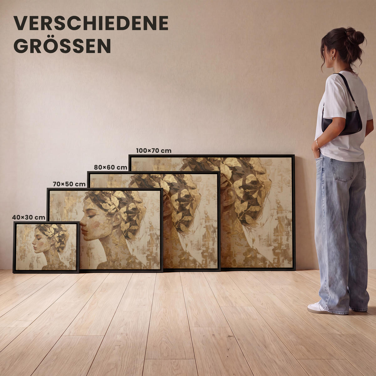 LEINWAND Bilder mit Rahmen - Frau - Gold - Abstrakt - Textur - 40x30 - Goldfarben, Textil (40/30cm) - MuchoWow