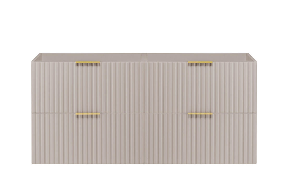 WASCHBECKUNTERSCHRANK, Kaschmir, 120 (2 x 60) x 57 x 46 cm, Griff Gold, ohne Arbeitsplatte - Beige/Goldfarben, Holzwerkstoff (120/57/46cm) - 3XE LIVING