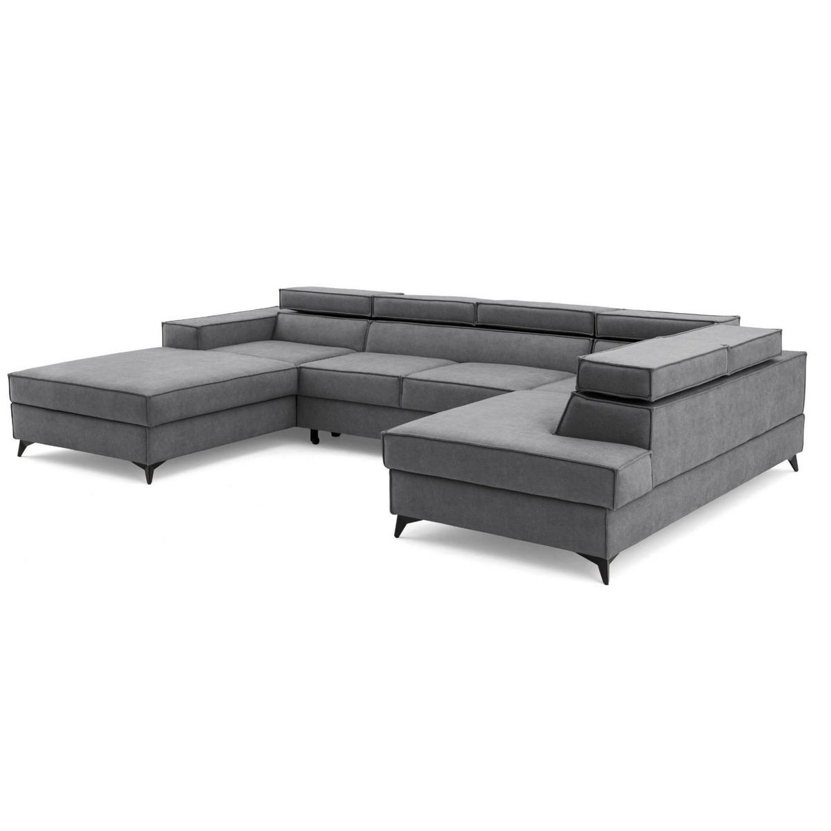 ECKSOFA PURE U Rechts mit Schlaffunktion 127x270 Velours Grau - Schwarz/Grau, Holz/Textil (204/340cm) - Muffo