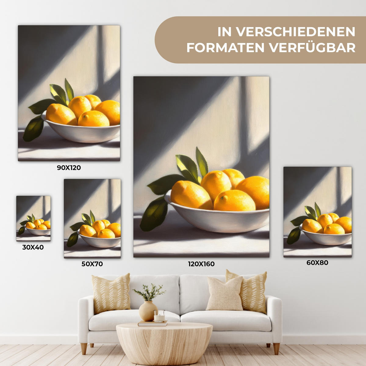 LEINWANDBILD Zitronen - Stilleben - Gelb 60x80 cm - Gelb, Textil (60/80cm) - MuchoWow