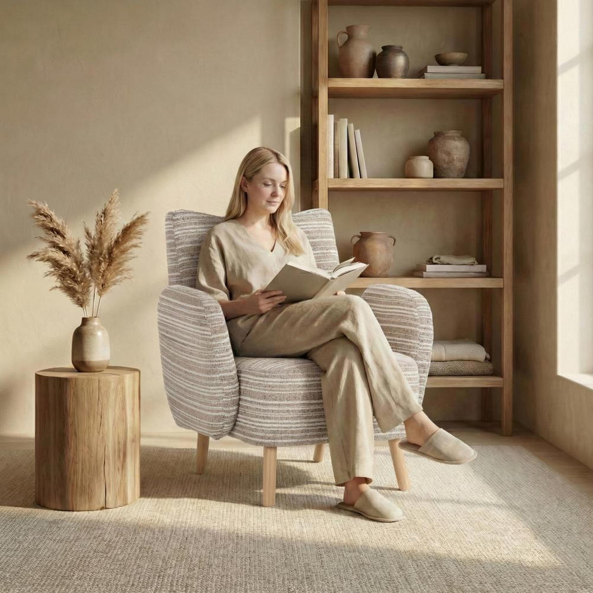 RELAXSESSEL Einzelsessel,Seitentaschen, Massivholz,Bouclé,Braun - Braun, Textil (77/87/81cm) - LVHOM