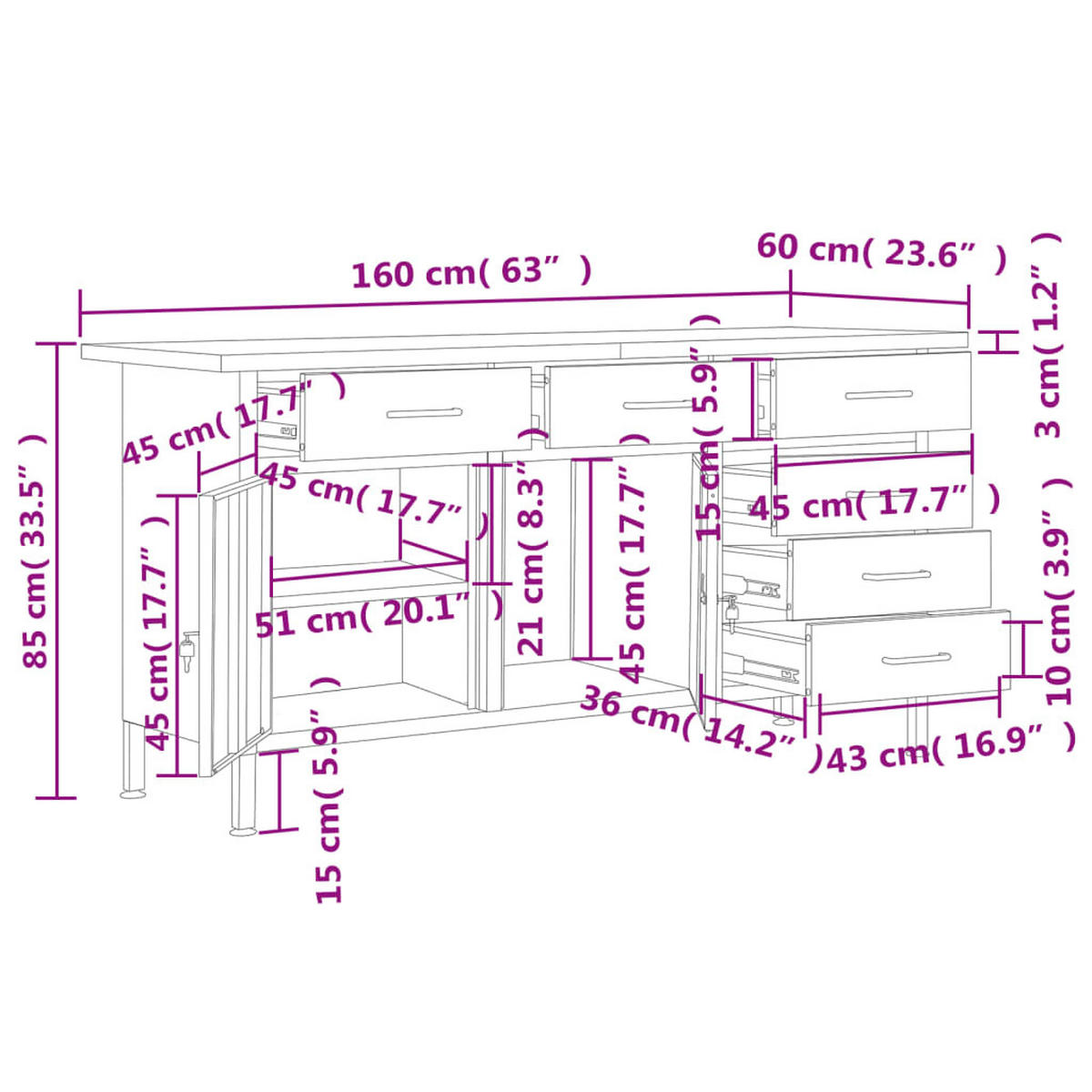ARBEITSTISCH Schwarz 160/60/85 Cm Stahl - Schwarz, Metall (60/85/160cm) - vidaXL