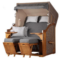 STRANDKORB Komplettset - Schleswig Pinie - PE mokka - Modell 558 - Dunkelgrau/Grau, Holz (120/160/80cm) - bene living