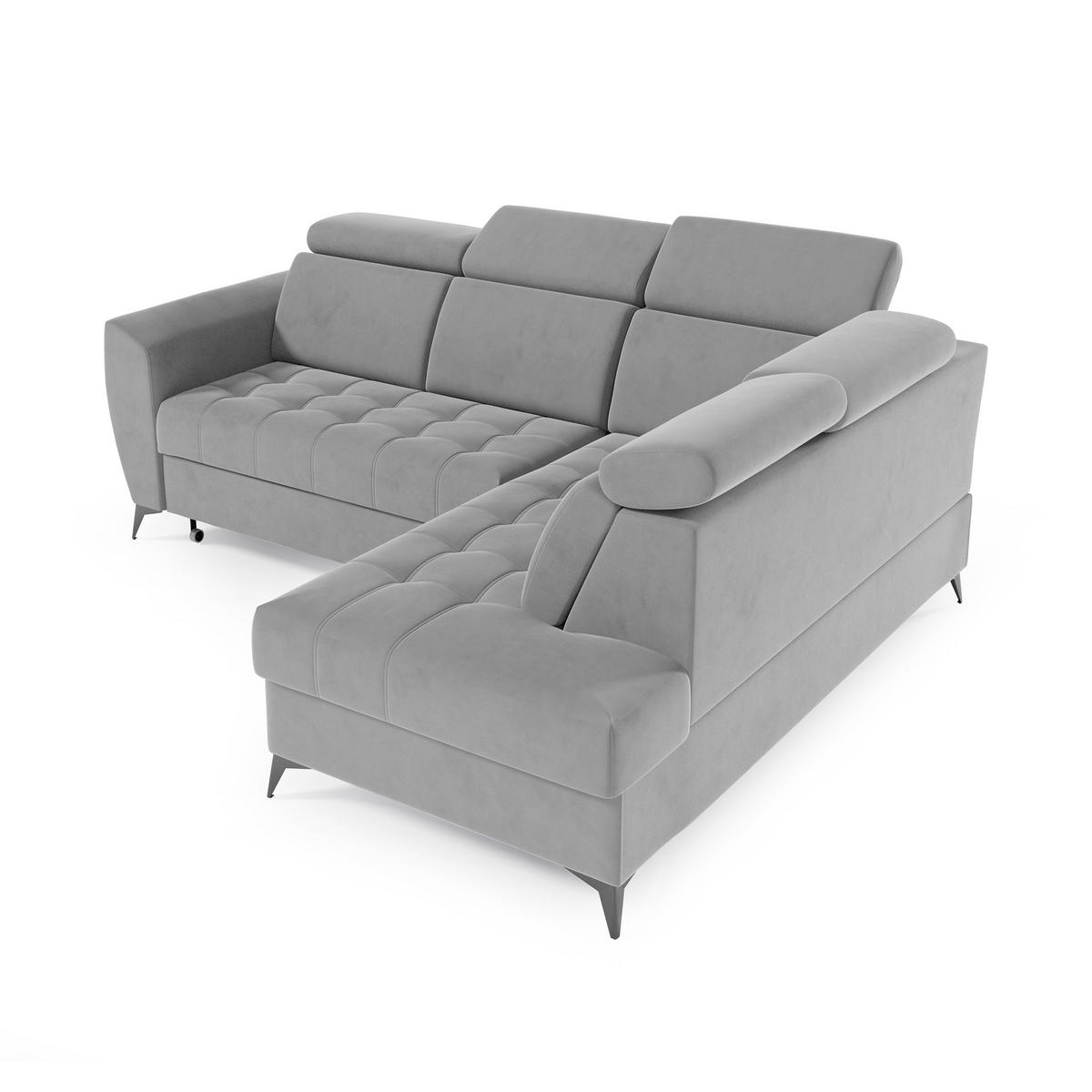 ECKSCHLAFSOFA Aurora II mit verstellbare Kopfstützen, Hellgrau, rechts - Hellgrau/Schwarz, Textil (266/204cm) - Beautysofa