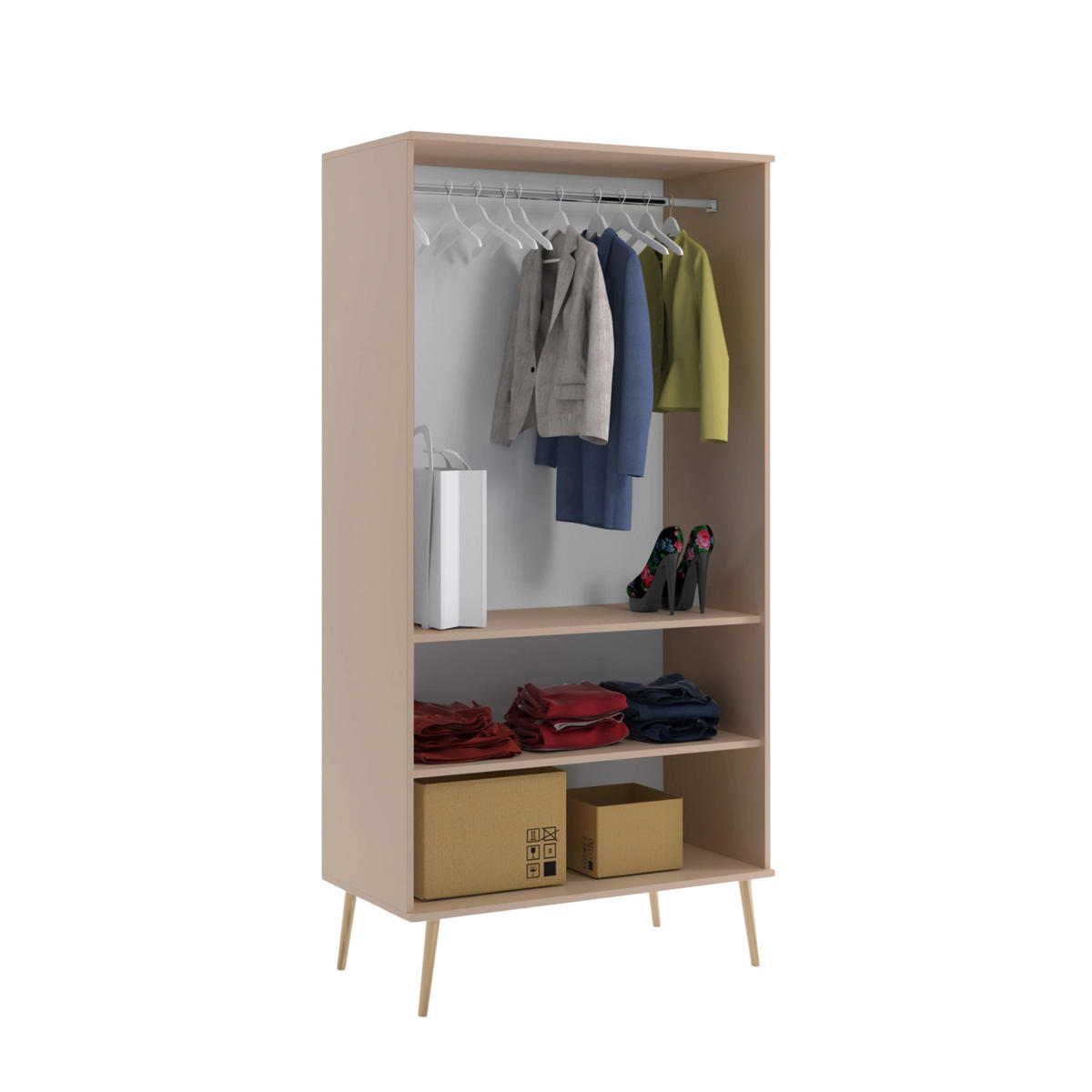 KLEIDERSCHRANK NATURA, 100 cm, Beige Macchiato, 2-türig, mit Kleiderstange - Beige, Holz (100/202/52cm) - Excellent Home