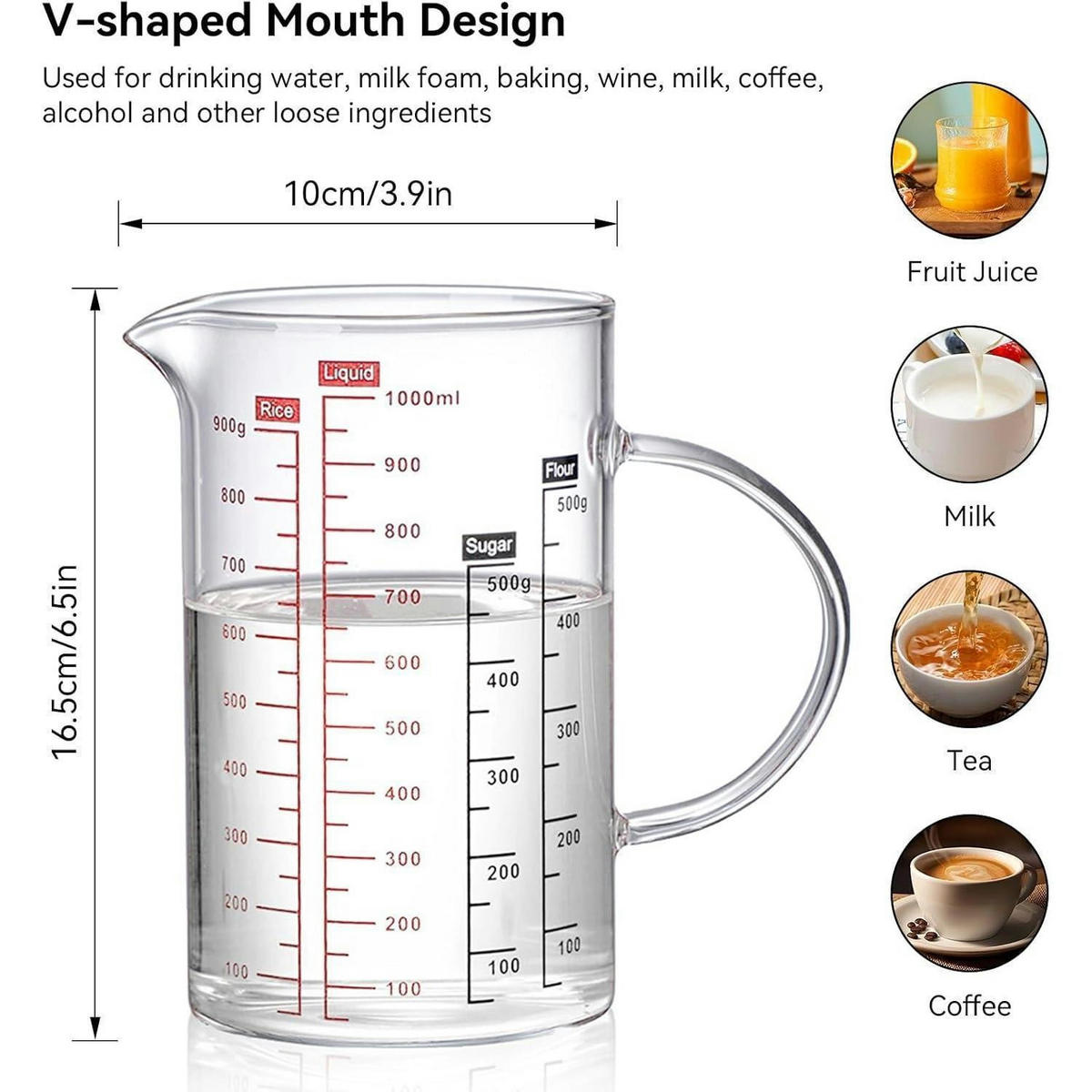 MESSBECHER Glas mit Deckel 1000 ml - Transparent, Glas (1L)