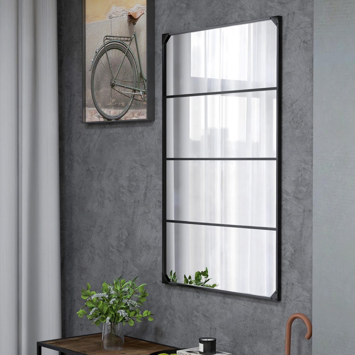 WANDSPIEGEL DE-14267 Verrière-Stil 109x69 cm Schwarz - Schwarz, Glas (109/69/2cm) - ComfortXL