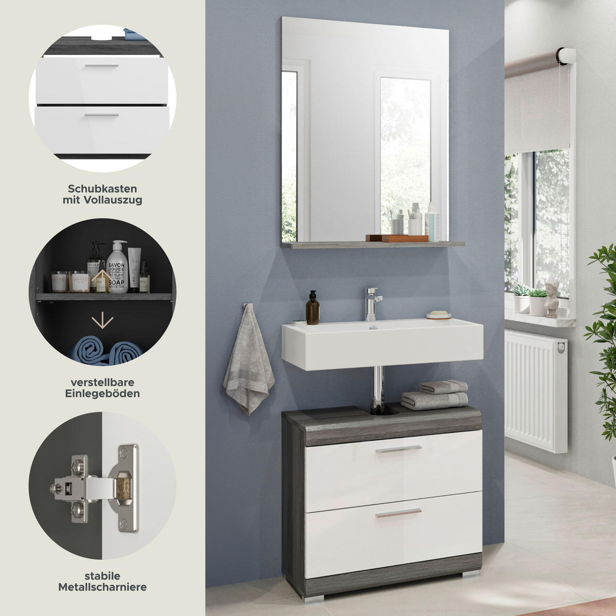BADKOMBINATION 2tlg. Scout Bad in Rauchsilber Nachbildung und weiß hochglanz B/H/T: 60x191x34 cm - Anthrazit, Holz (60/191/37cm)