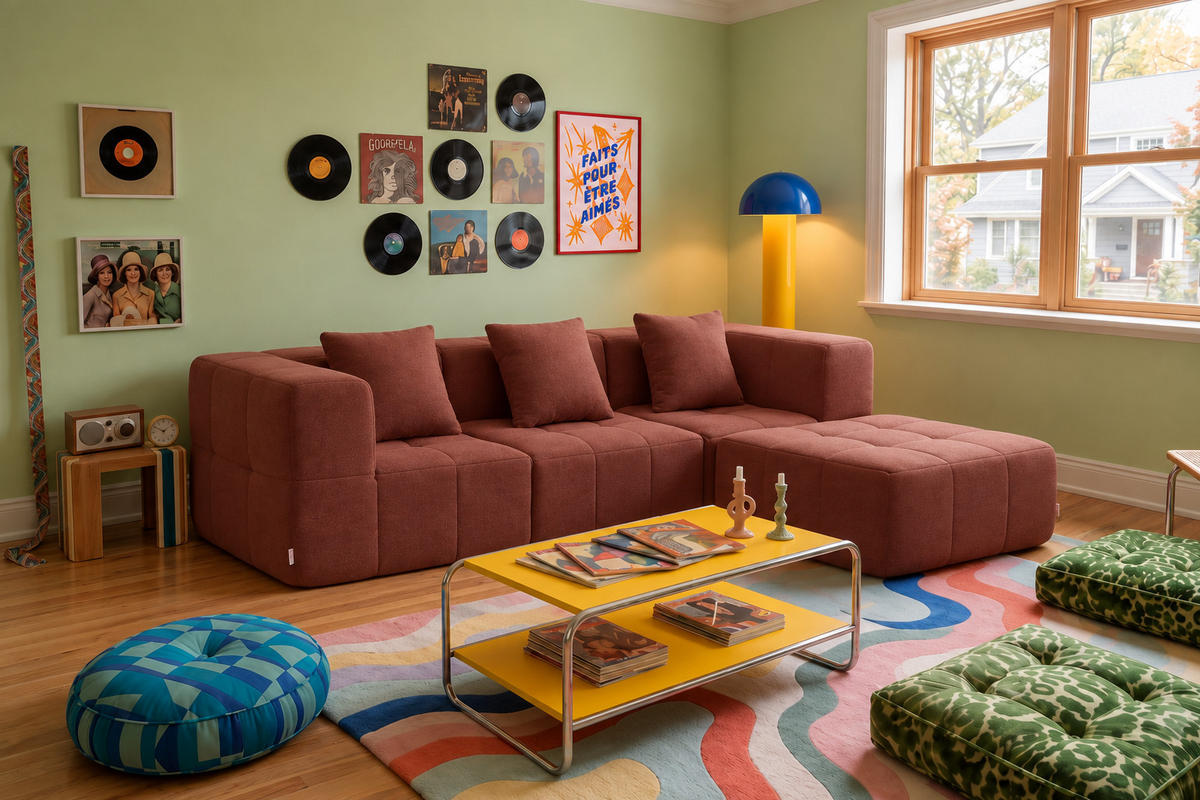 ROHOVÁ sedačka bouclé tkanina terakotovo červená - terakotová, textil (260/190cm) - MILYsofa