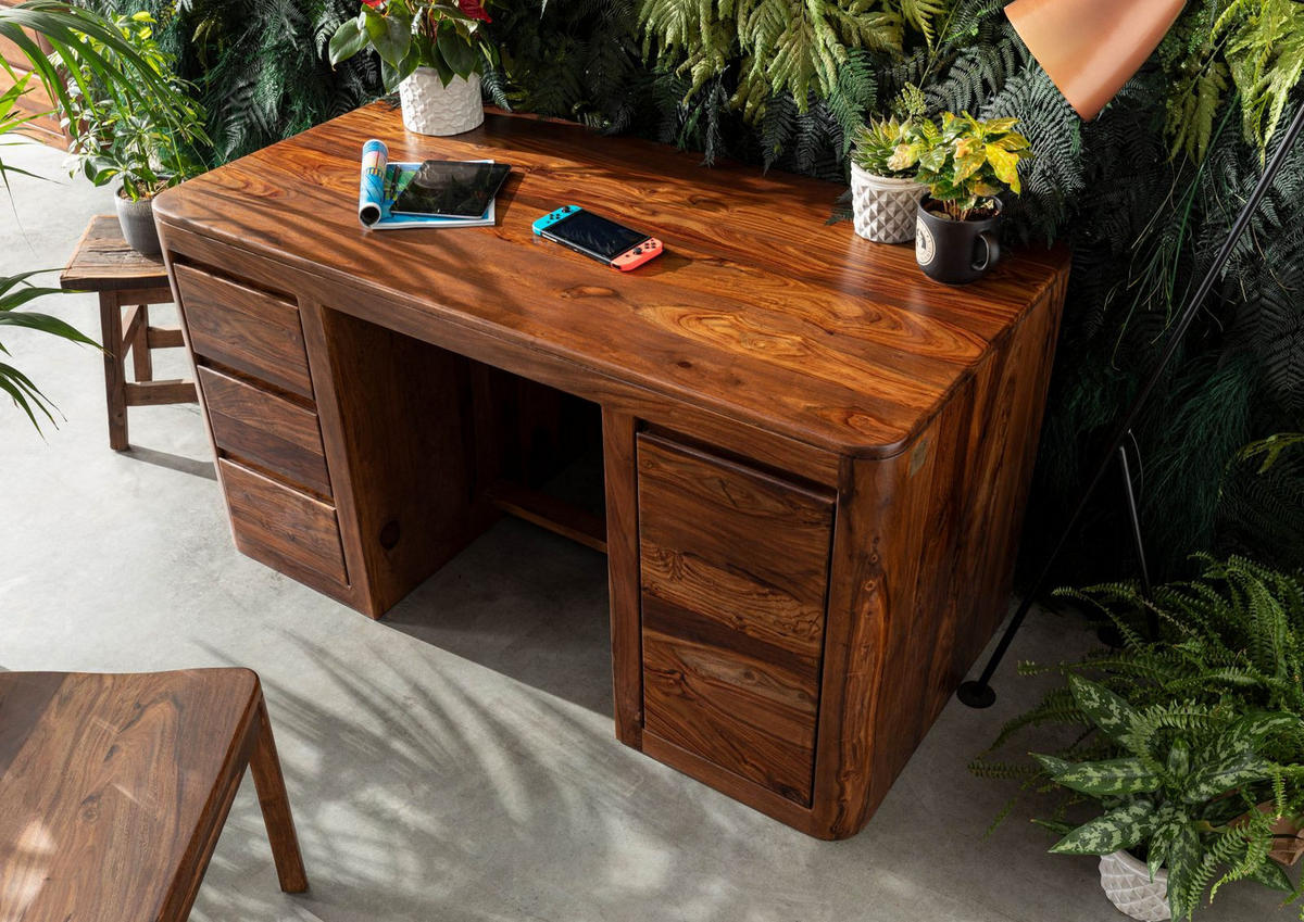 SCHREIBTISCH Sheesham 150x75x78 walnuss gewachst TORONTO #248 - Walnussfarben, Holz (75/150/78cm) - Massivmoebel24