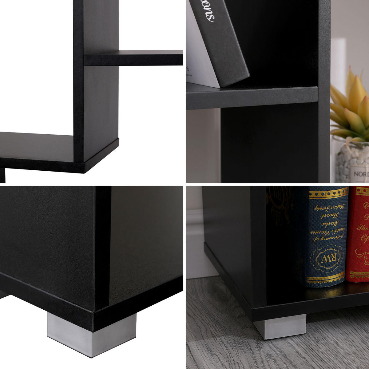 BÜCHERSCHRANK Emily Schwarz - Schwarz, Holzwerkstoff (21/148.5/130cm) - Happy Garden
